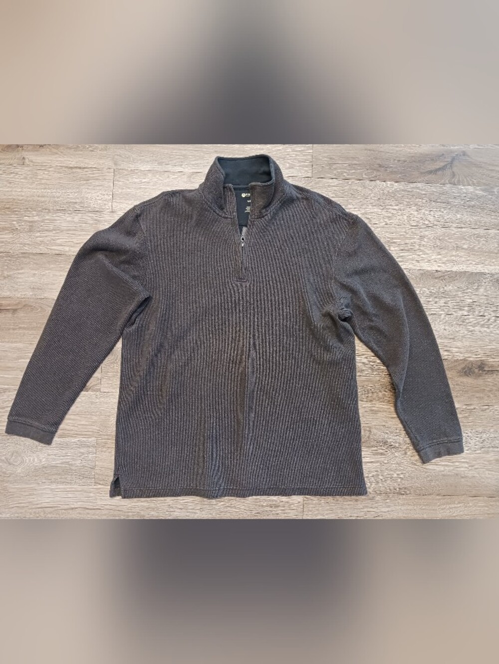 Haggar Men's Ribbed Half-Zip Sweater in Dark Brown Size Large